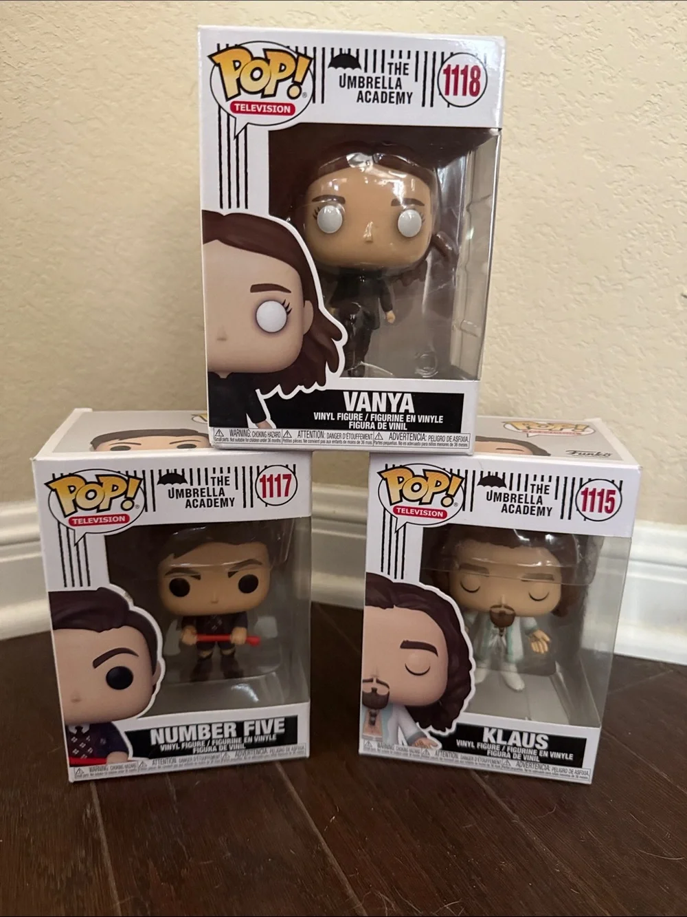 Funko Pop! The Umbrella Academy Vanya, Number Five & Klaus - White, Black, Brown